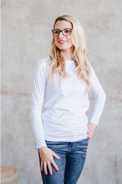 Dámské tričko BASIC dlouhý rukáv white (Velikost XS)