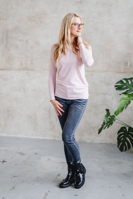 Dámské tričko BASIC dlouhý rukáv pink (Velikost XS)