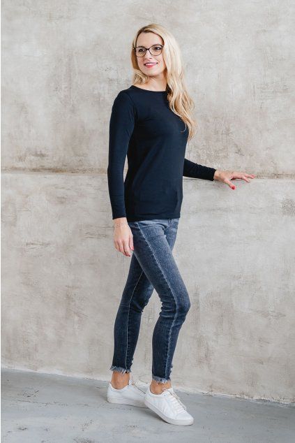 Dámské tričko BASIC dlouhý rukáv black (Velikost XS)