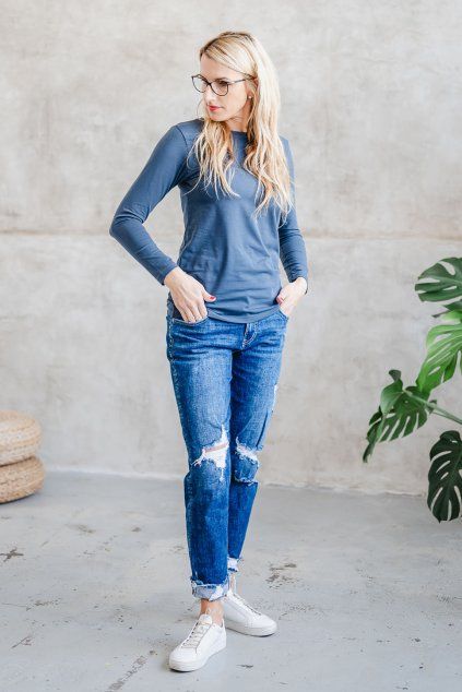 Dámské tričko BASIC dlouhý rukáv dark grey (Velikost XS)
