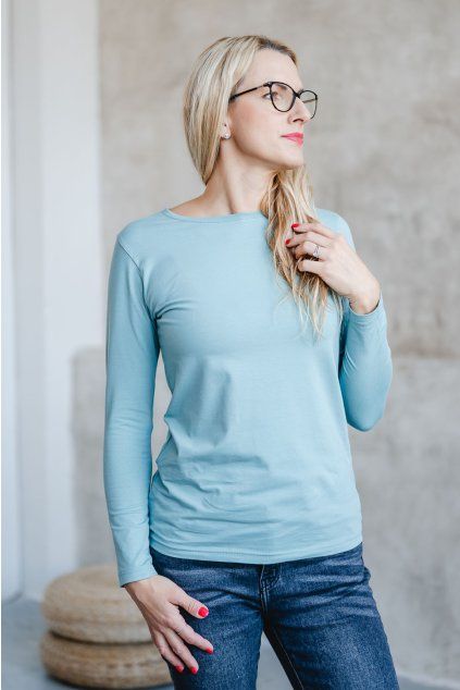 Dámské tričko BASIC dlouhý rukáv mint (Velikost XS)