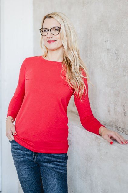 Dámské tričko BASIC dlouhý rukáv red (Velikost XS)