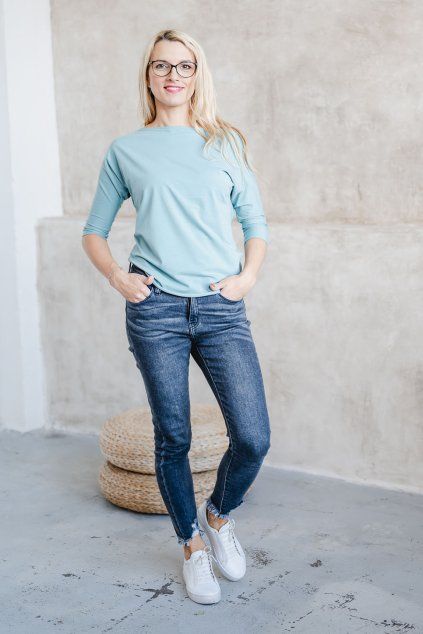 Dámské tričko BASIC LONG 3/4 rukáv mint (Velikost XS)