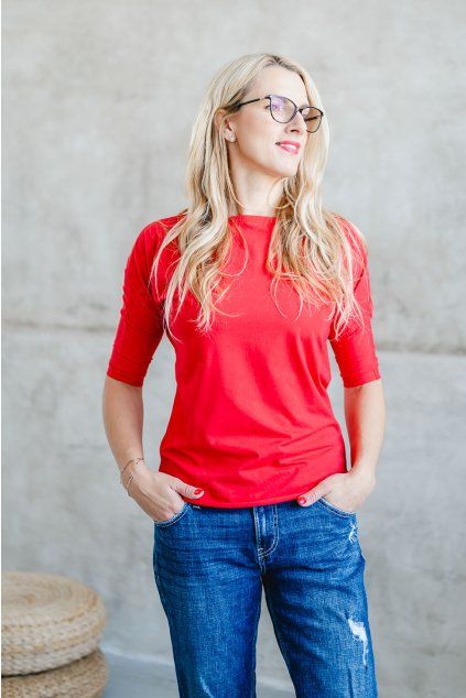 Dámské tričko BASIC LONG 3/4 rukáv red (Velikost XS)