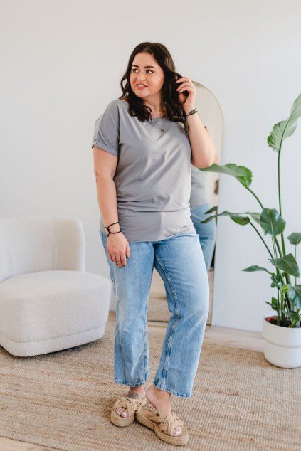 Dámské tričko BASIC ROLL grey (Velikost XS)