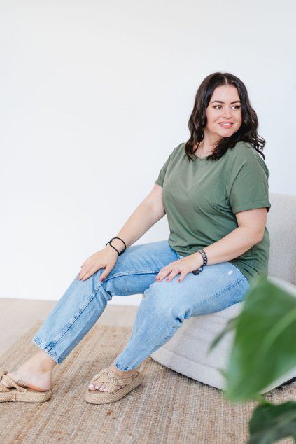 Dámské tričko BASIC ROLL khaki (Velikost XS)