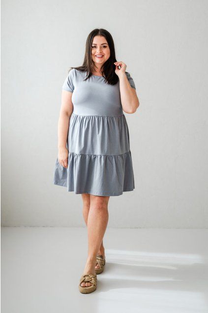 Dámské tričkové šaty s volány BASIC grey (Velikost XS)