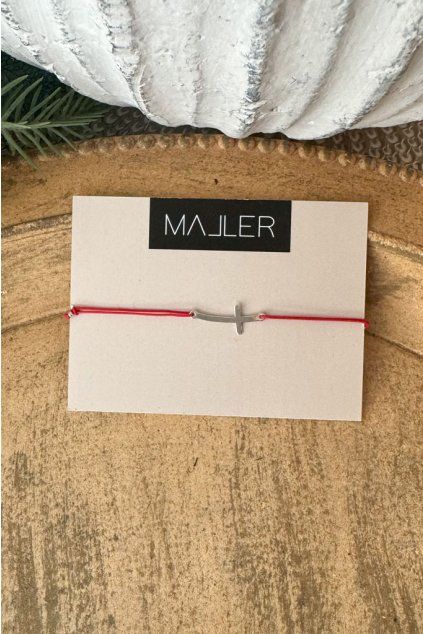 Náramek stříbrný KŘÍŽEK červená