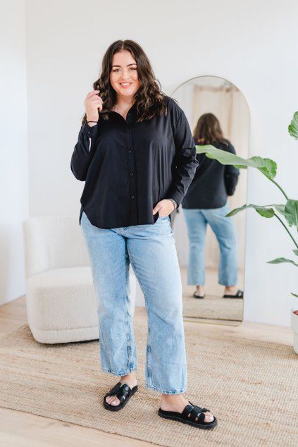 Dámská bavlněná košile OVERSIZE černá (Velikost XL)