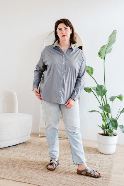 Dámská bavlněná košile OVERSIZE tmavě šedá (Velikost XL)