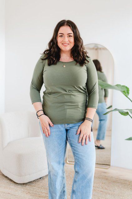 Dámské tričko BASIC 3/4 rukáv khaki (Velikost XS)