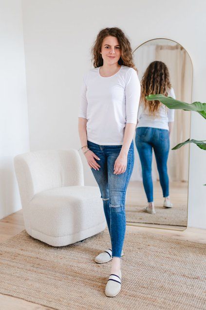 Dámské tričko BASIC 3/4 rukáv bílé (Velikost XS)