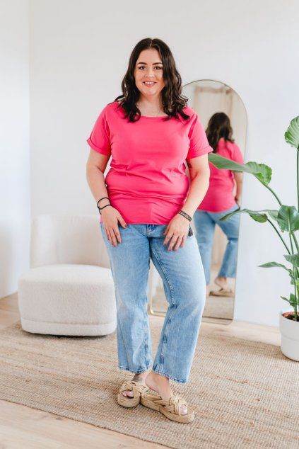 Dámské tričko BASIC ROLL dark pink (Velikost XS)