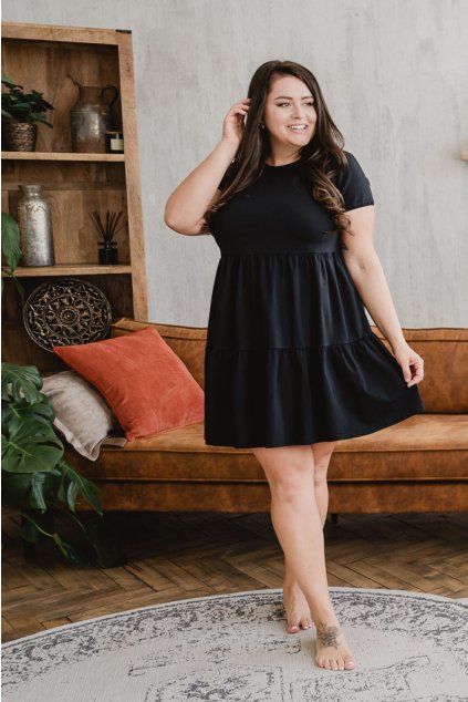 Dámské tričkové šaty s volány BASIC black (Velikost XS)