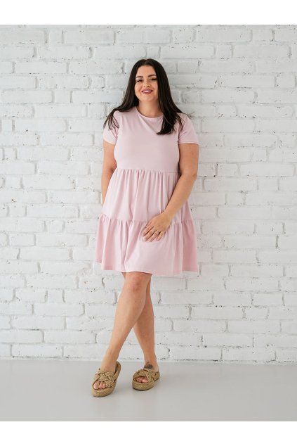 Dámské tričkové šaty s volány BASIC pink (Velikost XS)