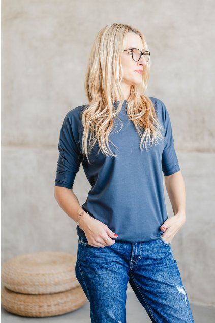 Dámské tričko BASIC long 3/4 rukáv dark grey (Velikost XS)