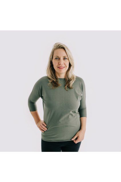 Dámské tričko BASIC LONG 3/4 rukáv khaki (Velikost XS)
