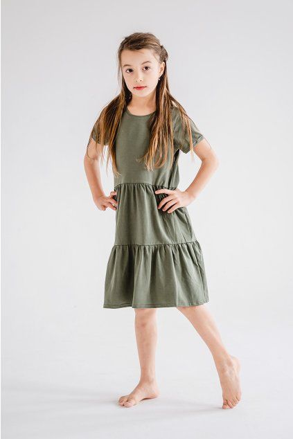 Dětské letní tričkové šaty BASIC khaki (Velikost 98/104)