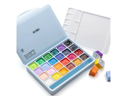 HIMI kvašové barvy - Jelly Cup Gouache Set - 24 Colours (Ice Blue Case Edition)