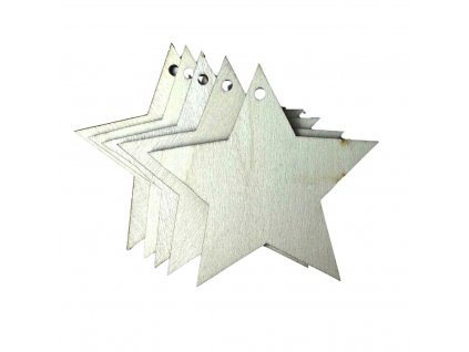 Creatissimo - dřevěný výřez ve tvaru hvězdy s dírkou 7 cm sada 5 kusů