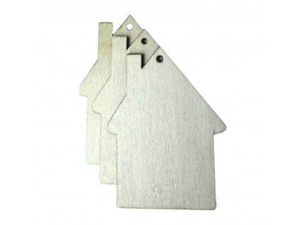 Creatissimo - dřevěný výřez ve tvaru domečku s dírkou 8 cm sada 3 kusů