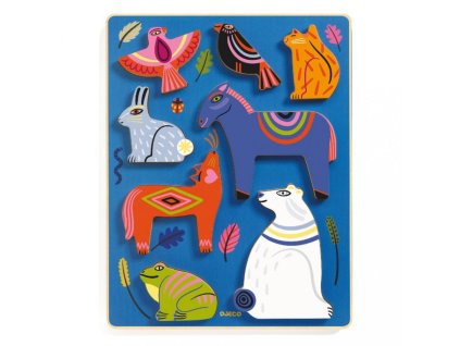 Djeco - Vkládací dřevěné puzzle - Totemová zvířata