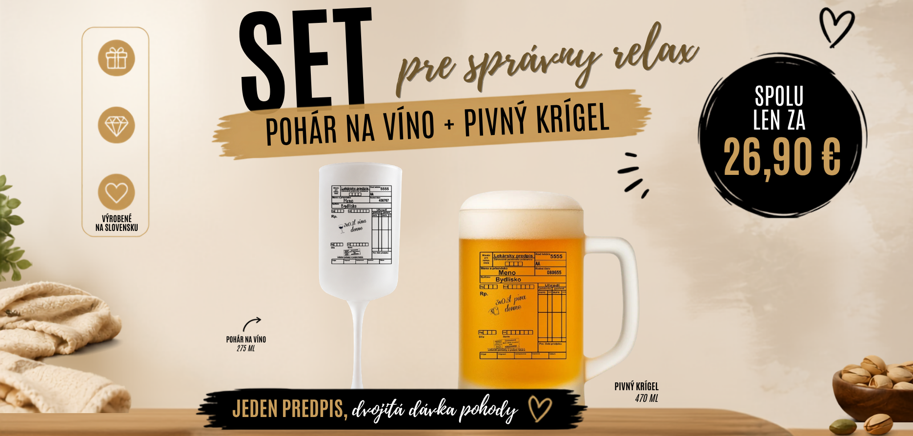 Darčekový set na víno a pivo – Lekársky predpis s menom