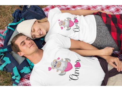 t shirt mockup of a couple lying together 32238