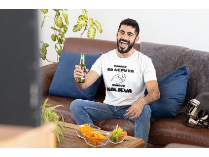 jersey mockup of a football fan watching the big game at home m20411