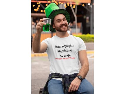 t shirt mockup of a man at a st patricks celebration drinking a green beer 32118