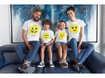 mockup of a beautiful family wearing t shirts in their home 28055