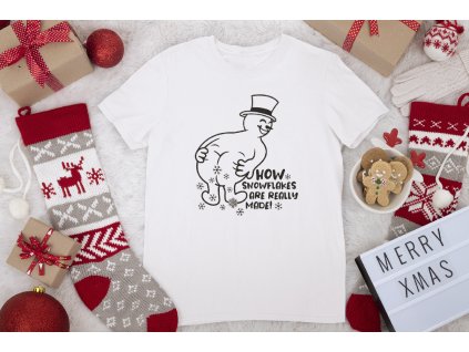 mockup of a round neck tee laid on a christmas decorated surface m37