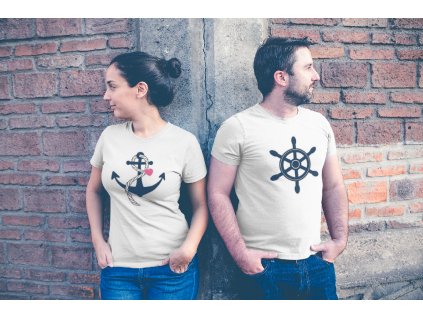 t shirt mockup featuring a couple leaning over a brick wall a20618