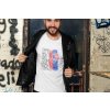 t shirt mockup of a man with a leather jacket against a graffiti wall 28193