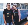 couple wearing different round neck tees mockup against a blue van a16443 (1)