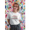 t shirt mockup of a pretty woman smiling in front of a colorful background 26643