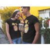 smiling couple in the street wearing round neck t shirts mockup a15797