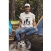t shirt and dad hat mockup of a man at a camping site with his dog 30475