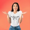 t shirt mockup of a woman shrugging at a studio 44652 r el2