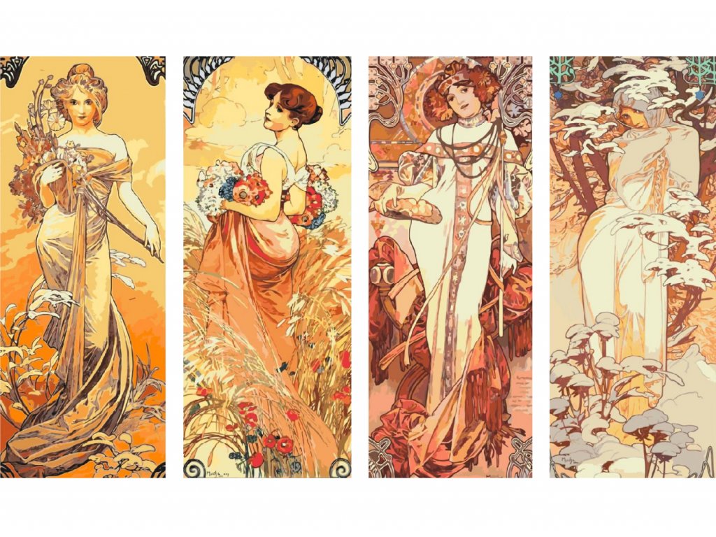 MALUJEŠ Malování podle čísel - SET A. MUCHA - ROČNÍ OBDOBÍ Rozměr: 40x100 cm, Rámování: bez rámu a bez vypnutí plátna