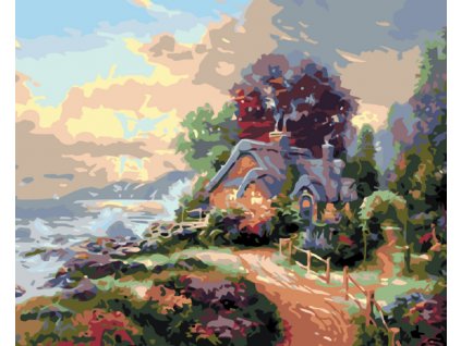 Malování podle čísel - CHALOUPKA V ZAHRADĚ NA POBŘEŽÍ (Rozměr 60x80 cm, Rámování vypnuté plátno na rám)
