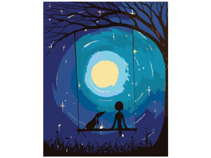 Malování podle čísel - NA HOUPAČCE POD MĚSÍCEM (Rozměr 60x80 cm, Rámování vypnuté plátno na rám)