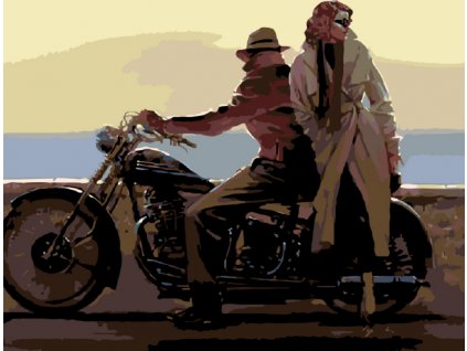 Malování podle čísel - MILENCI NA MOTORCE (Rozměr 60x80 cm, Rámování vypnuté plátno na rám)