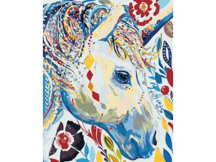 Malování podle čísel - KVĚTINOVÁ BÍLÁ KOBYLA (Rozměr 60x80 cm, Rámování vypnuté plátno na rám)