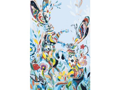 Malování podle čísel - ZAJÍCI MEZI KVĚTINAMI (Rozměr 60x80 cm, Rámování vypnuté plátno na rám)