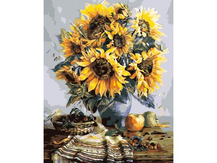 Malování podle čísel - KYTICE SLUNEČNIC PODZIMNĚ LADĚNÁ (Rozměr 80x100 cm, Rámování vypnuté plátno na rám)