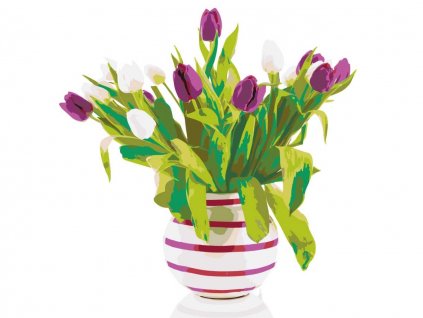 Malování podle čísel - TULIPÁNY V PRUHOVANÉ VÁZE
