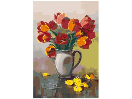Malování podle čísel - ČERVENÉ TULIPÁNY (Rozměr 60x80 cm, Rámování vypnuté plátno na rám)