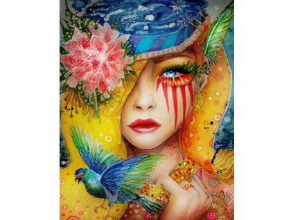Malování podle čísel - PTAČÍ ŽENA (Rozměr 60x80 cm, Rámování bez rámu a bez vypnutí plátna)