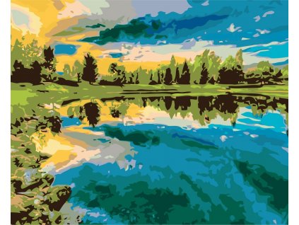 Malování podle čísel - KRÁSNÉ NEBE NAD JEZEREM (Rozměr 60x80 cm, Rámování bez rámu a bez vypnutí plátna)